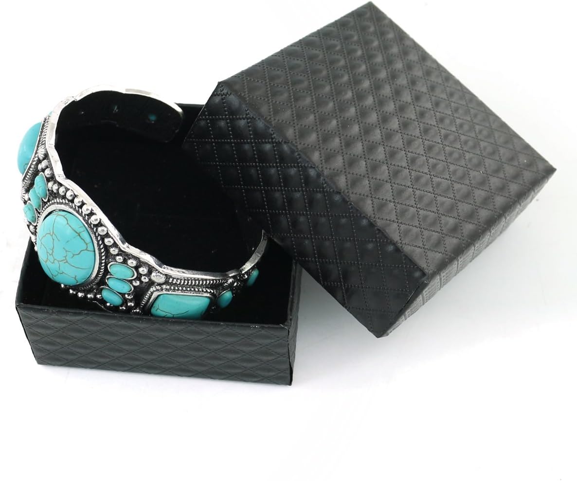 Women's Antique Rgentium Plated Base Heart Compressed Turquoise Bracelet Cuff Bangle Fashion Jewelry