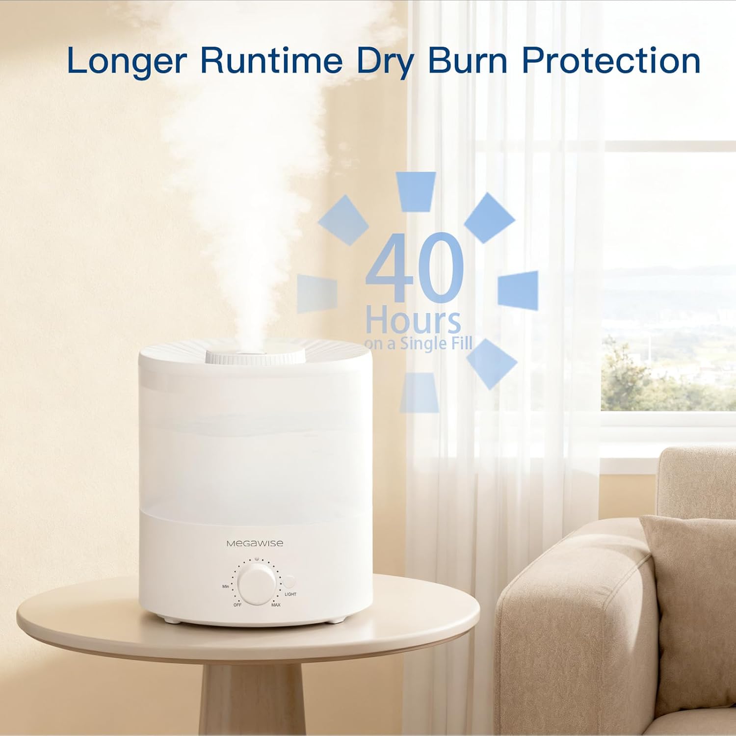 MEGAWISE 1.5L Cool Mist Humidifier for Bedroom, 25dB Quiet
