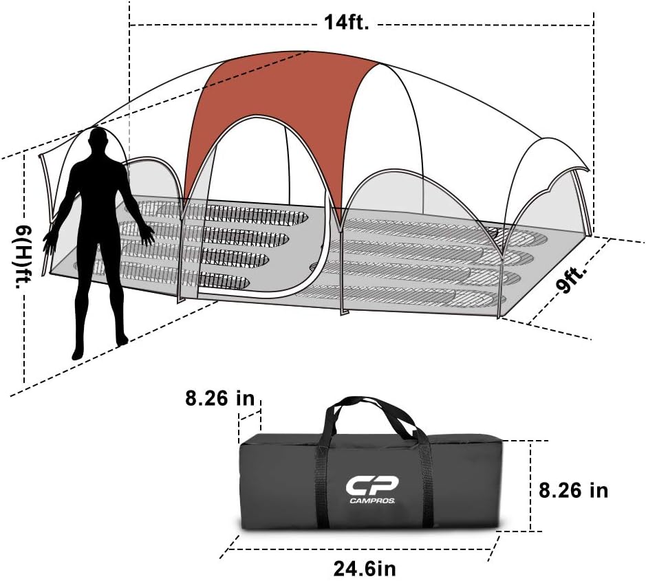 CAMPROS CP 8 Person Camping Tent, Room Divider, Rainfly, Weather Resistant