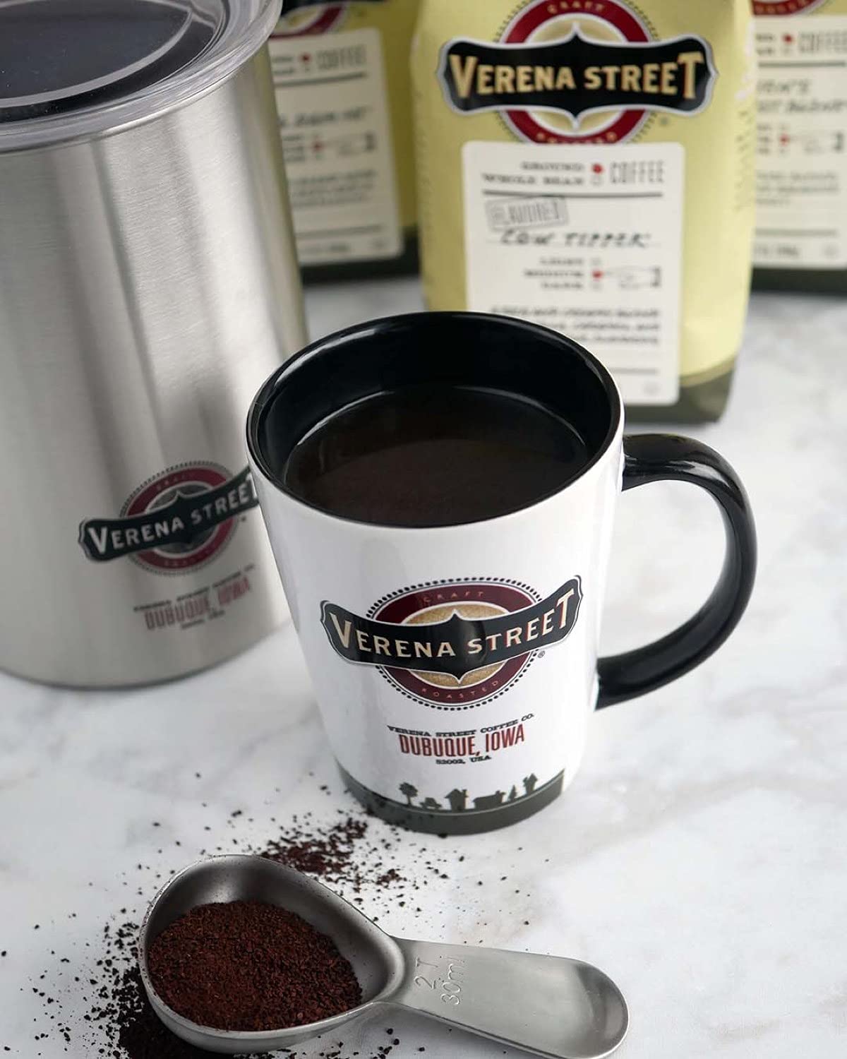 Verena Street 12 Ounce Flavored Ground Coffee, Mississippi Grogg, Medium Roast, Rainforest Alliance Certified Arabica Coffee