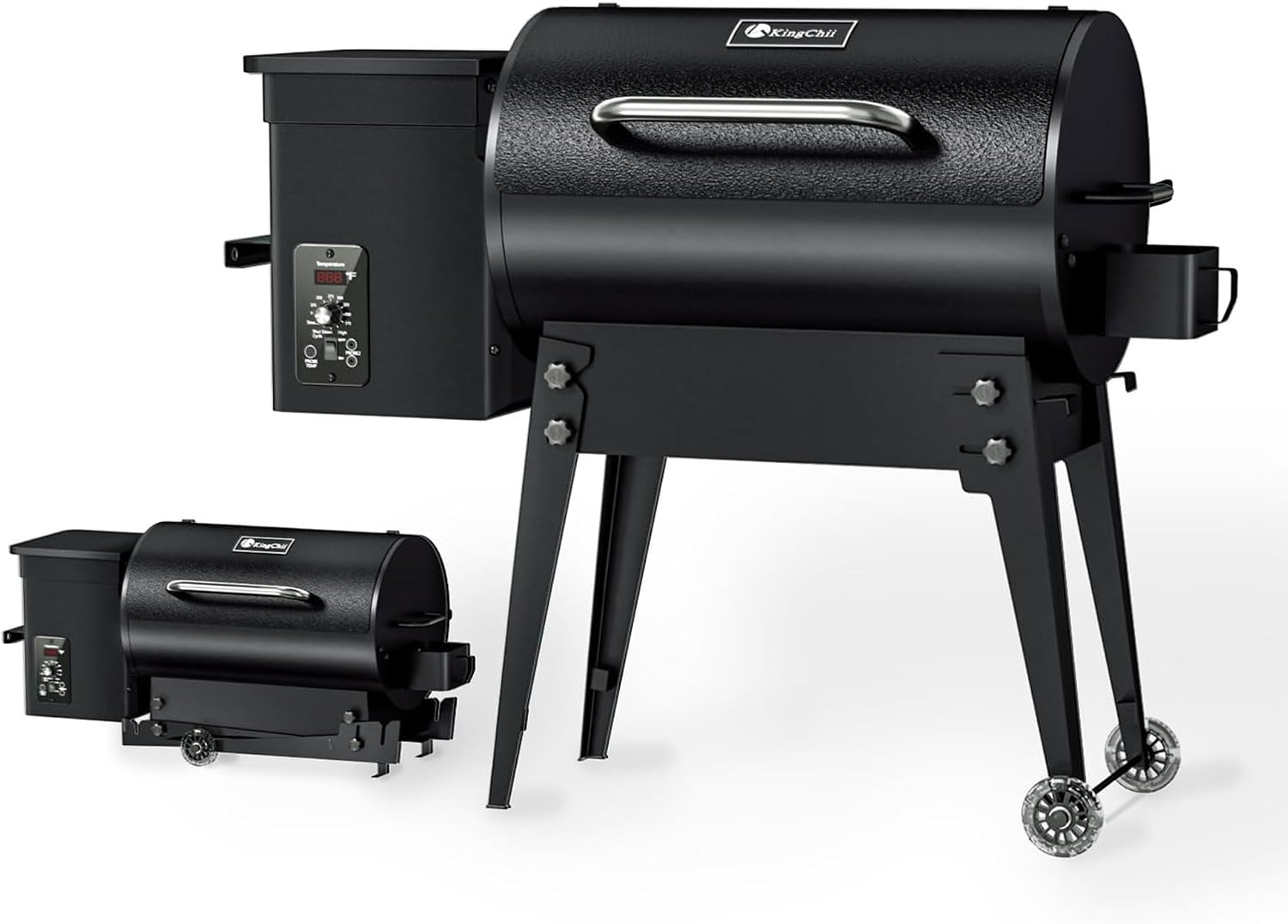 KingChii Electric Wood Pellet Grill & Smoker with Side Shelf, 456 SQ.IN Grill Capacity, with PID Temperature Control (180-425°F) for Backyard Camping Bake and Roast, Black