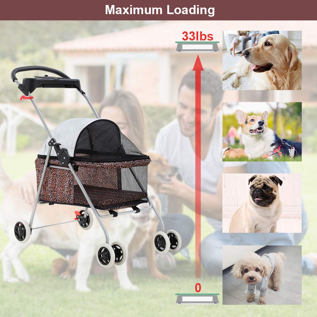 Pet Stroller 4 Wheels Posh Folding Waterproof Portable Travel Cat Dog Stroller with Cup Holder,Blue