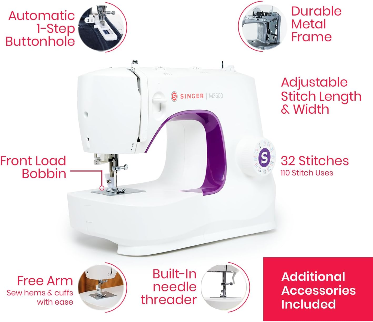 SINGER® M3500 Lightweight Portable Sewing Machine with Accessory Kit
