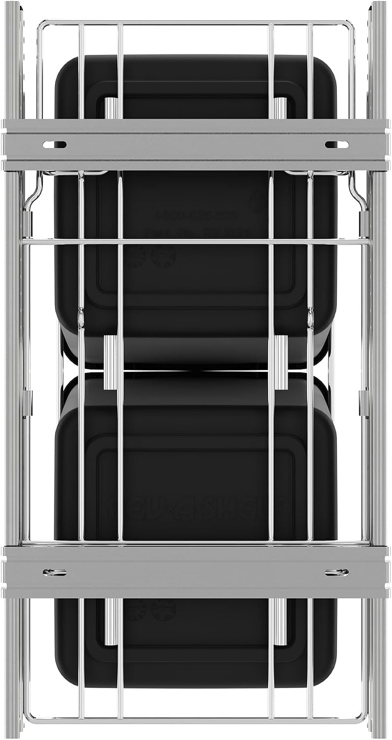 Rev-A-Shelf Double 27 Qt Pullout Trash Can for Base Kitchen Cabinets, Garbage Waste Bin System with Full Extension Slides, Min Opening Width of 11.5", Metallic Silver, RV-15KD-17C S