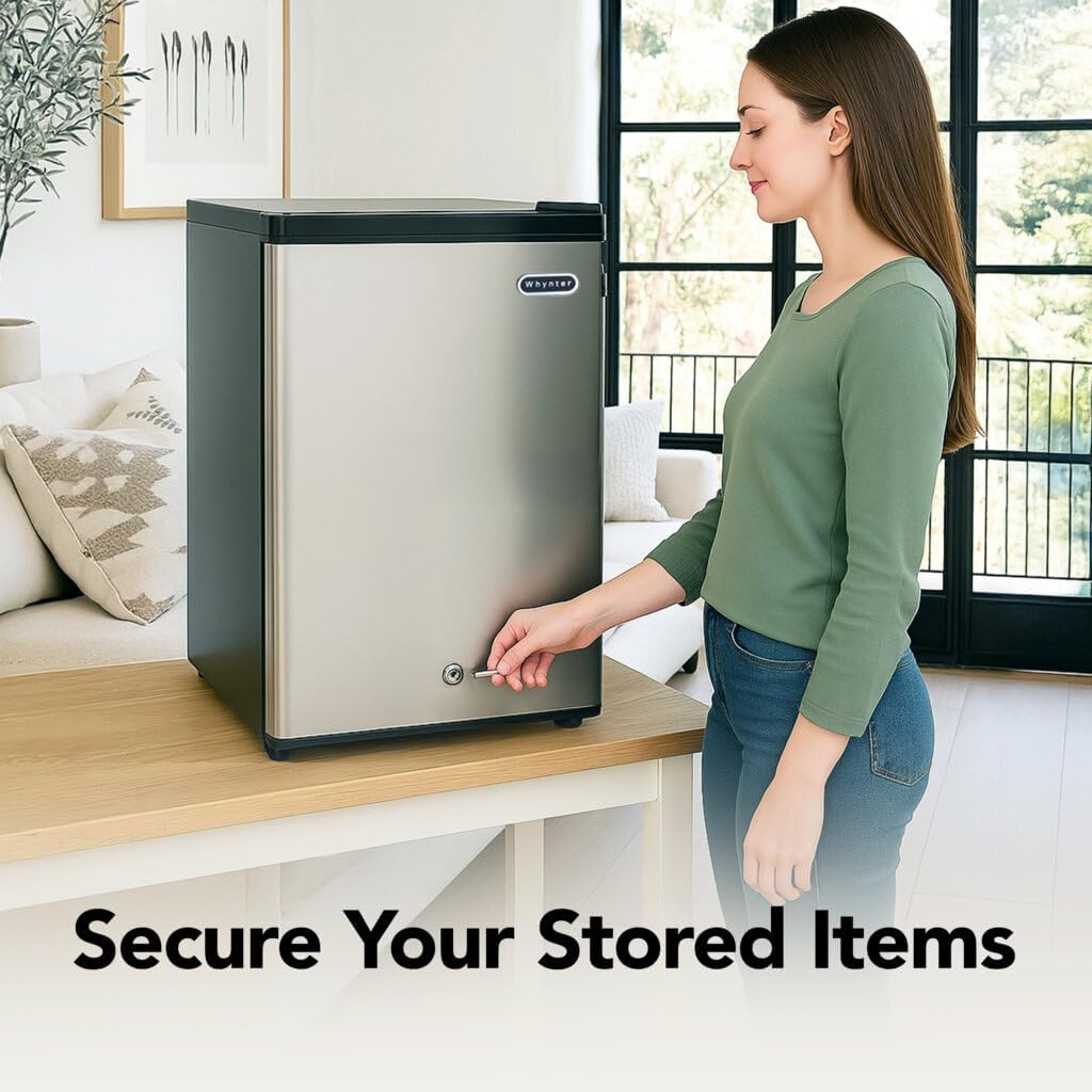 Whynter Upright Freezer 2.1 Cu Ft Lock, Mini Freezer, Stainless CUF-210SS | Adjustable Thermostat and Security Lock, Energy Star Rated, Reversible Door, Adds Compact Frozen Storage at Home