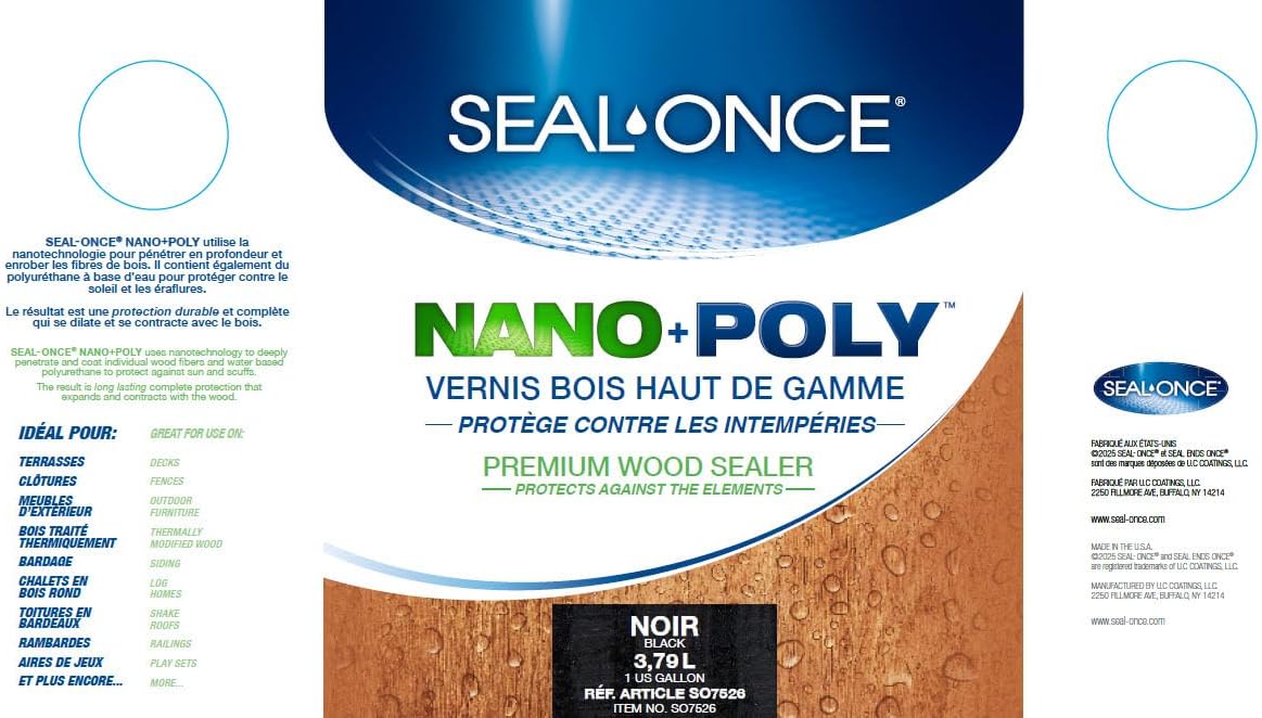 Seal-Once Nano+Poly Wood Sealer and Waterproofer, Clear, 1 Gallon | With Polyurethane, Water-based, Low-VOC, Waterproofer & Stain, For Decks, Fences & Log Homes