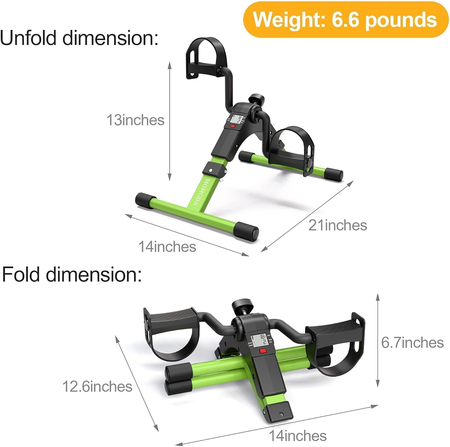 Pedal Exerciser Desk Exercise Bike Leg and Arm Bike with LCD Monitor Foldable (black/green)