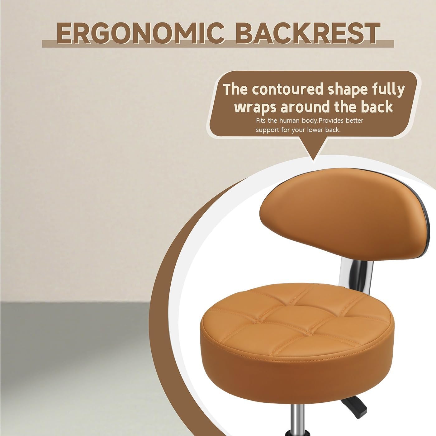 Kaleurrier Rolling Stool with Back Rest: Swivel Chair Adjustable Height