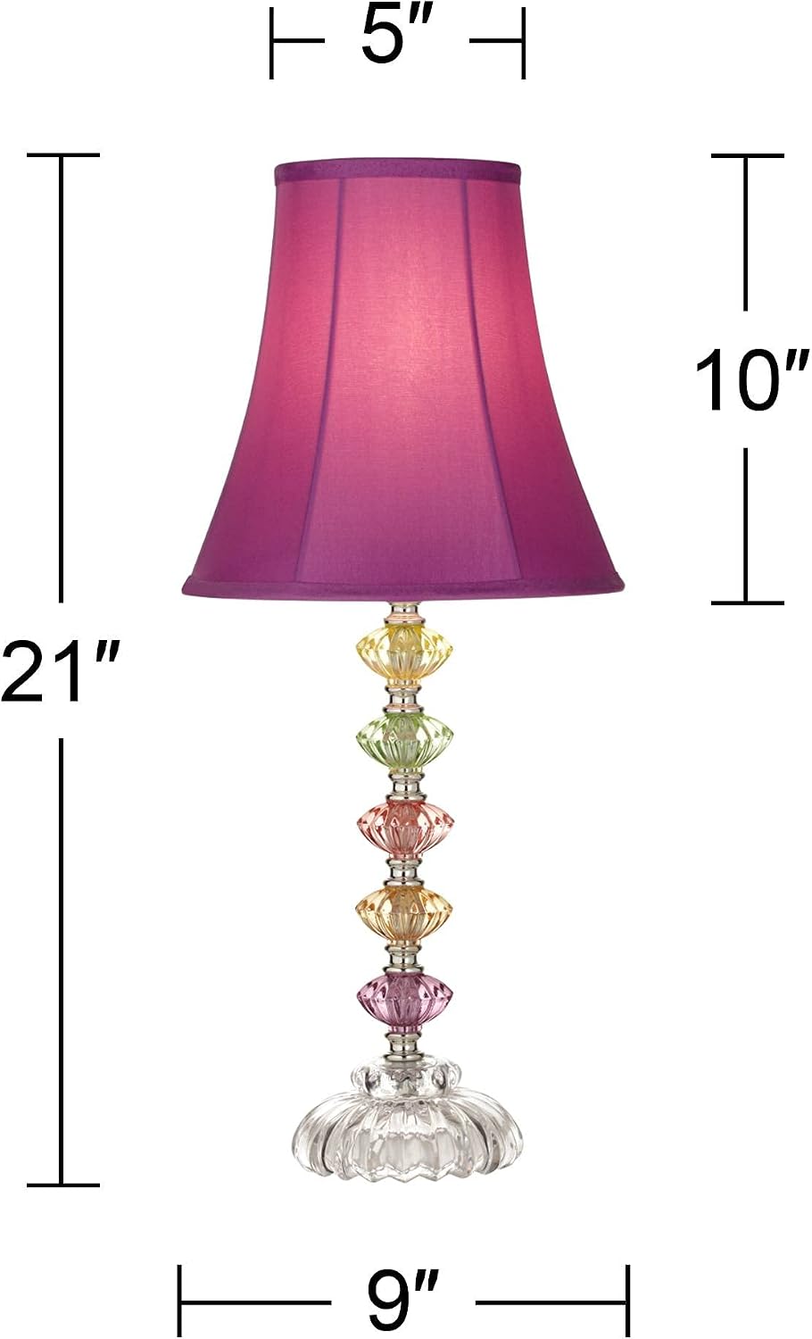 Bohemian 21" High Table Lamp Glass Stacked Traditional Modern Colored | Orchid Pink Chic Multi Kids Girls Living Room Bedroom Bedside House Nightstand Office Home Family Bell Shade