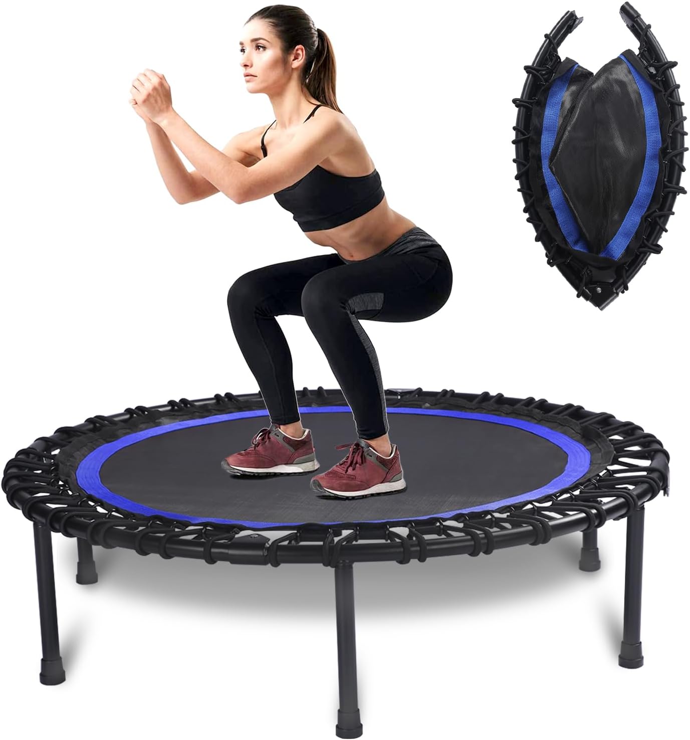 40" Mini Trampoline for Adults, Fitness Rebounder with Elastic Bands, Indoor Exercise Trampoline, Low Impact Workout Equipment for Home Gym