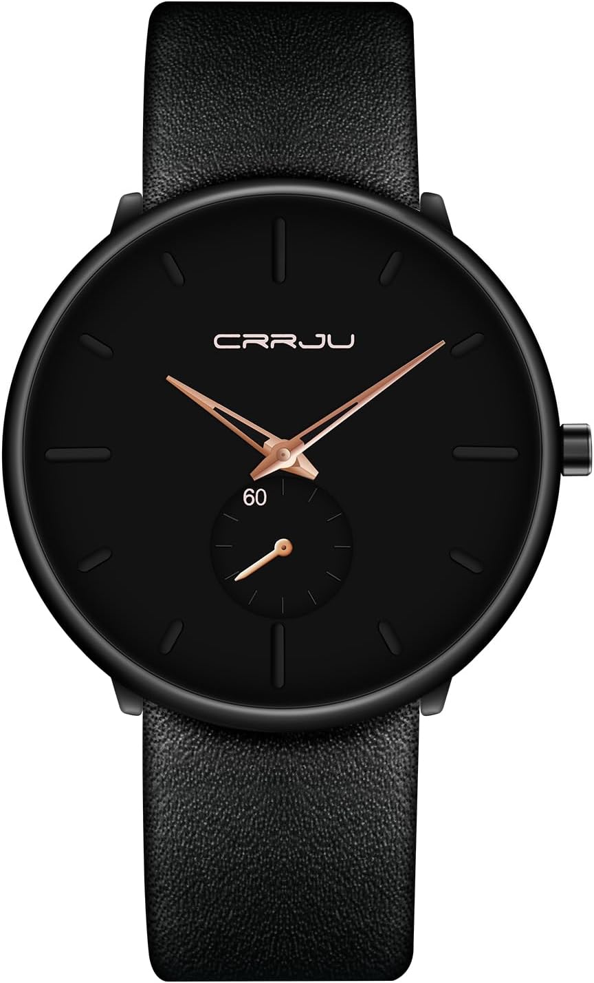 Mens Watches Ultra-Thin Minimalist Waterproof-Fashion Wrist Watch for Men Unisex Dress with Leather Band