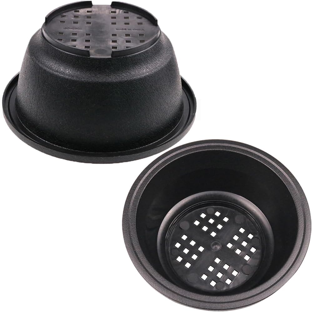 MUZHI 12PACK Matte Black Succulent Bonsai Round Planter Bowl Pot with Drainage, Plastic Cactus Flat Garden Plant Bowl Pots 6.3”
