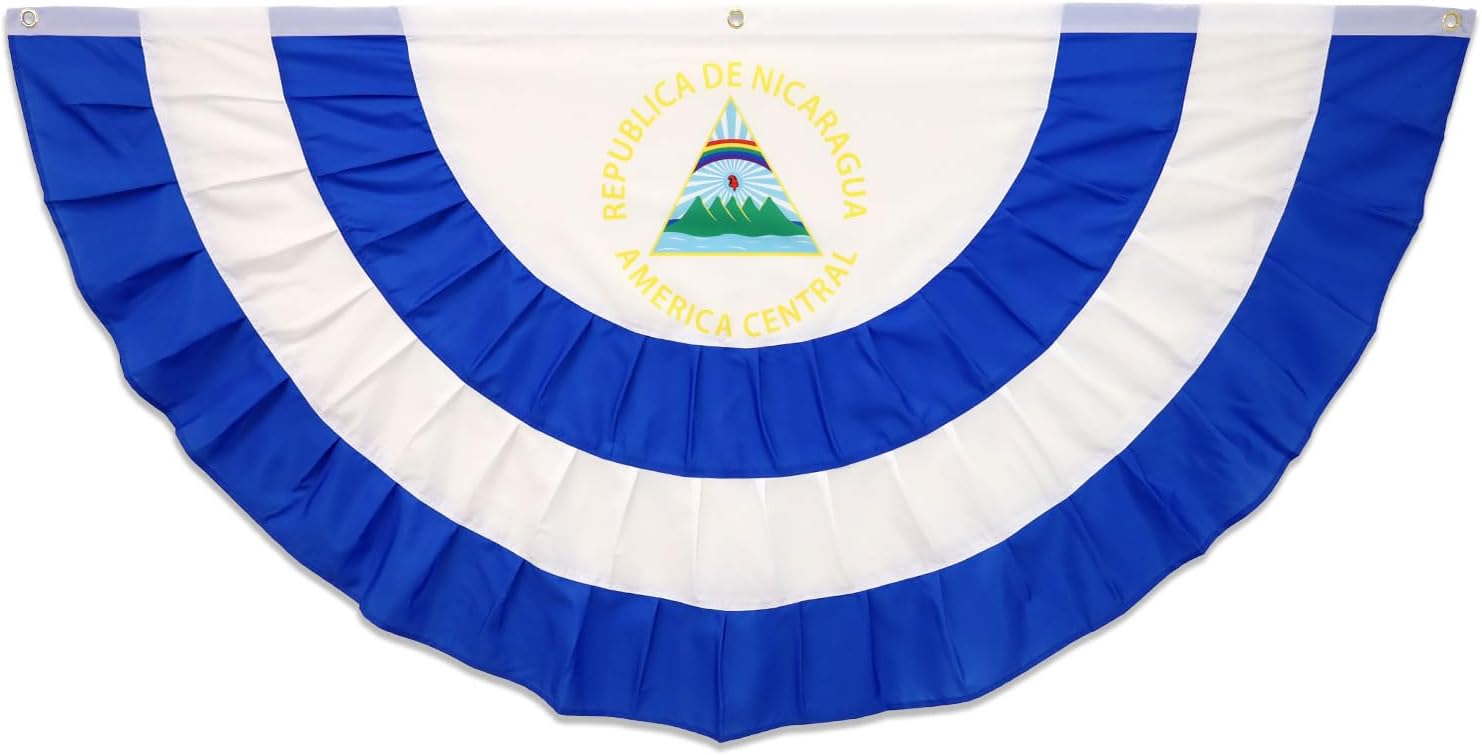 Nicaragua 3x6ft Pleated Bunting Flag - Country Flags for Homes, Businesses, Offices, Schools