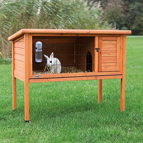 Trixie 2-Story Rabbit Hutch with Retreat Area, Non-Slip Ramp, Hinged Roof with Locking Arm, 4 Doors, 2 Metal Slide Latches, and Pull-Out Trays for Easy Cleaning