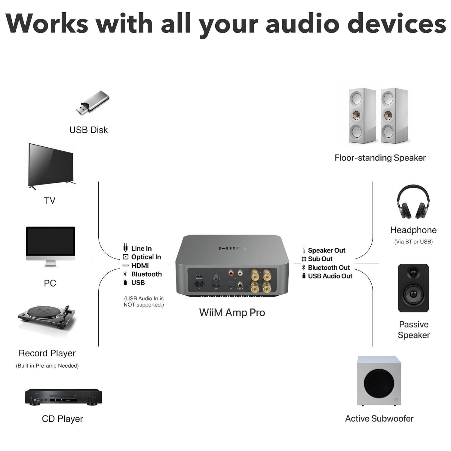 WiiM Amp Pro Streaming Amplifier for TV, Music & Passive Speakers | Upgrade Your Favorite Passive Speakers with Wireless Streaming, Smart Control, and High-quality Sound.