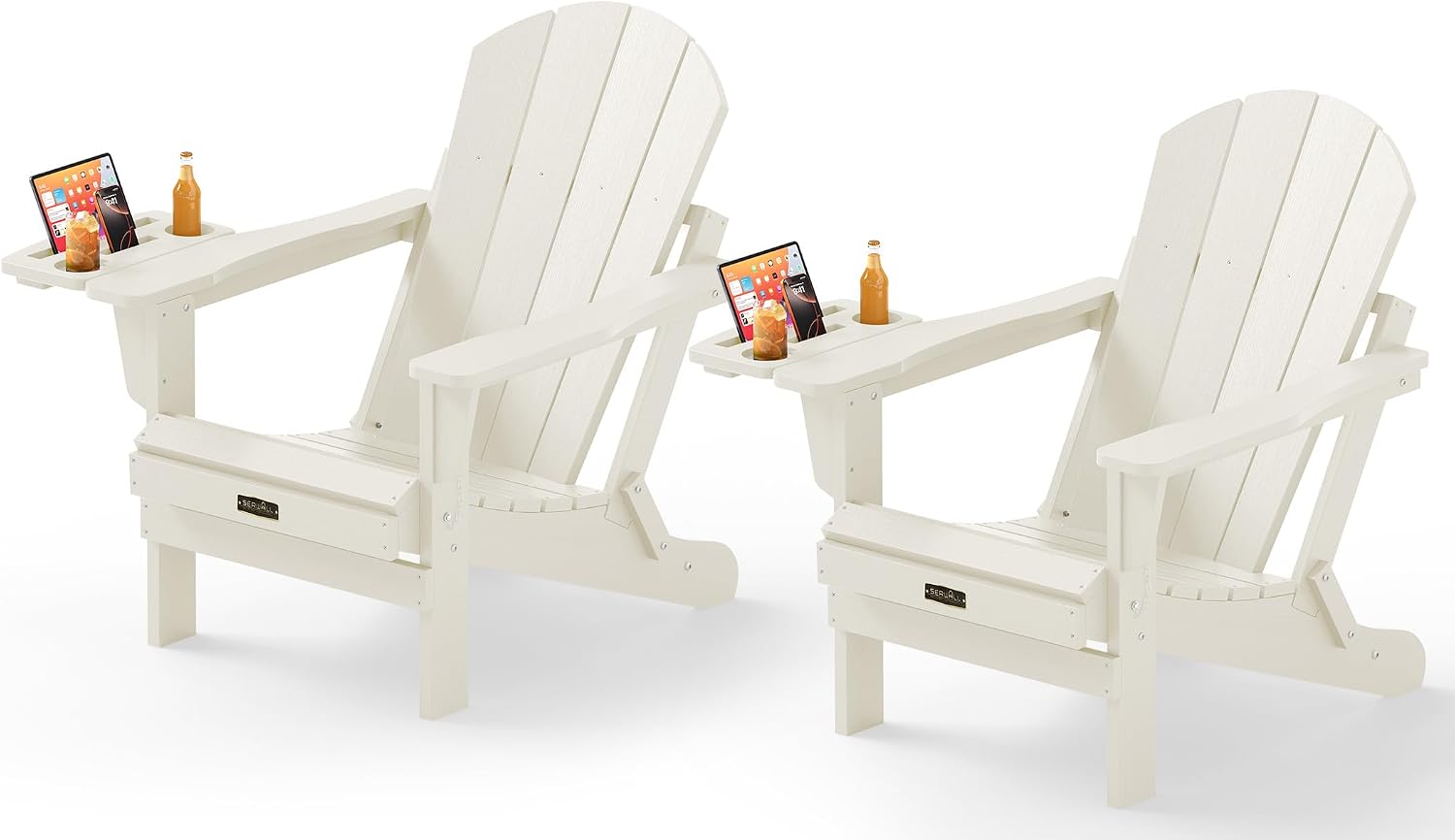 SERWALL Folding Adirondack Chairs with Cup Holder, Outdoor Fire Pit - Blue