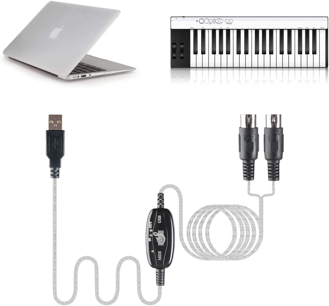 TENINYU USB to MIDI Cable Converter 2 in 1 PC to Synthesizer Music Studio Keyboard Interface Wire Plug Controller Adapter Cord 16 Channels Supports