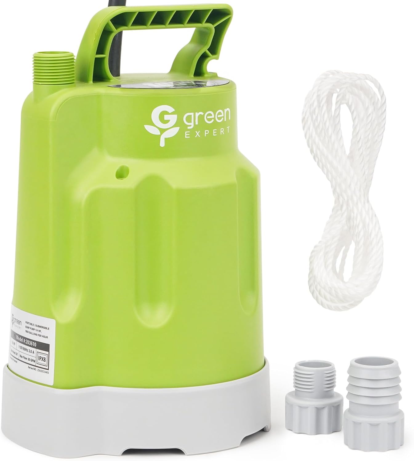 Green Expert Corrosion-Resistant Submersible Utility Pump, Tankless Water Heater Flush Kit Pump Replacement/Upgrade, 1/4HP 1800 GPH, 28FT Head