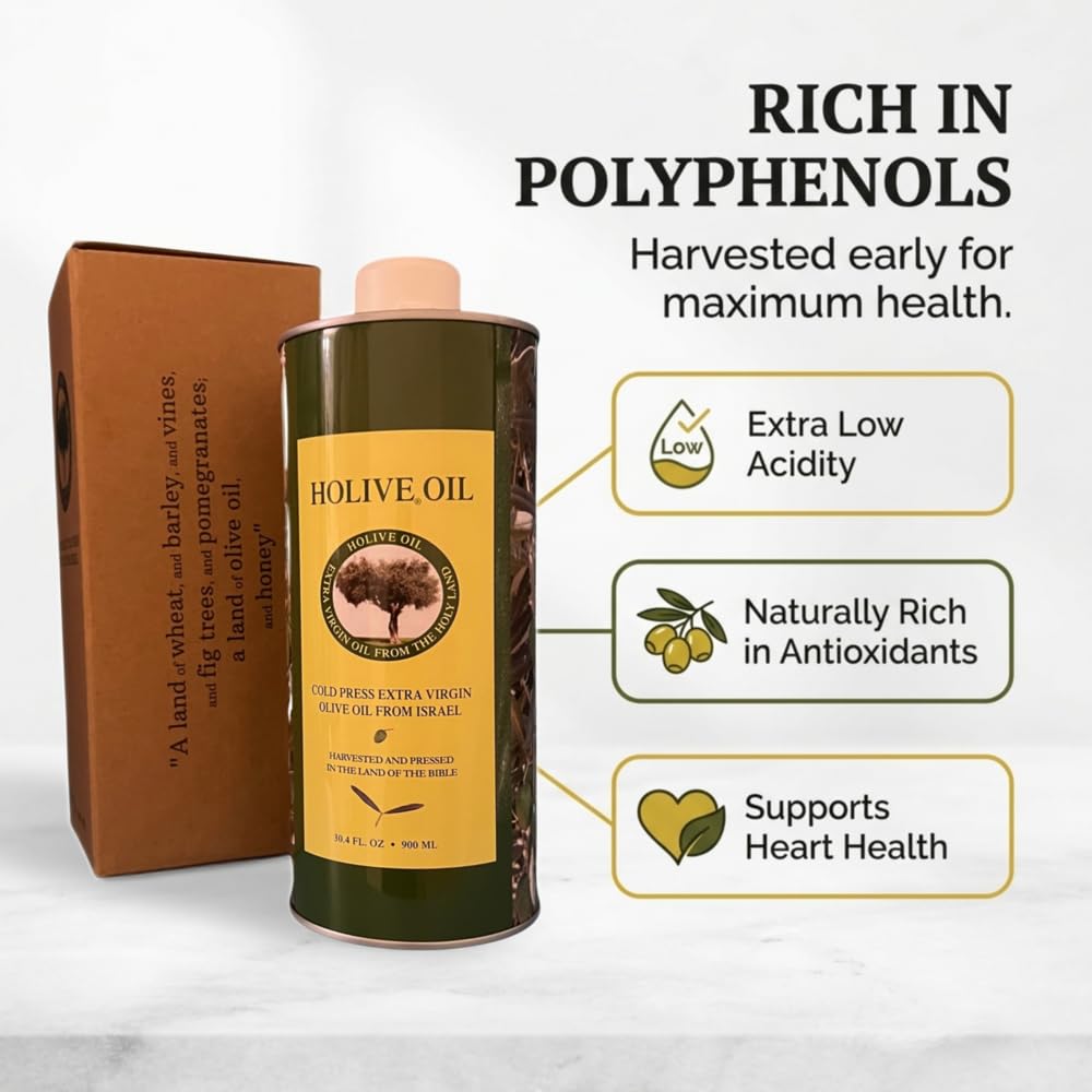 HOLIVE Olive Oil from Israel | Extra Virgin | First Cold Press & Early Harvest | Polyphenol Rich | Premium Low Acidity | Unprocessed EVOO from the Holy Land | Hand Harvest | Kosher 30.4 Fl Oz
