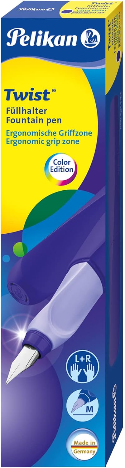 Pelikan Twist Fountain Pen with 1 Ink Cartridge, Medium Nib, Silver, Boxed (947101)
