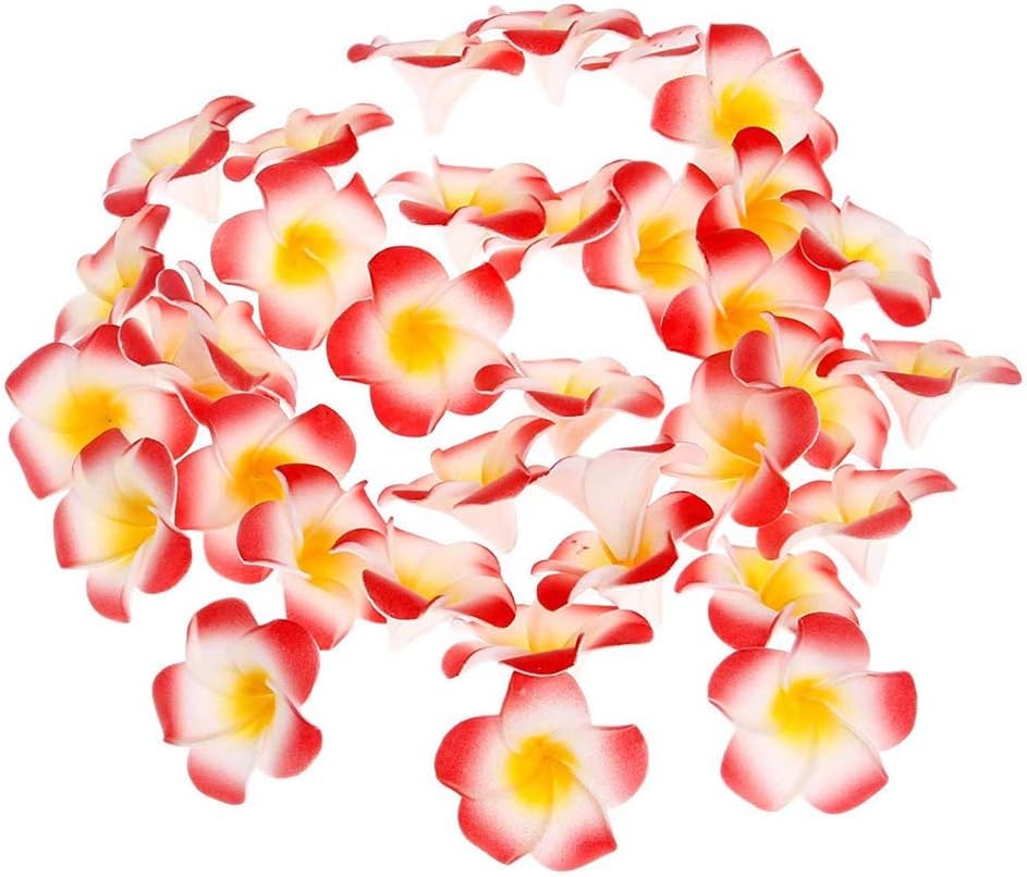 Pursuestar 100Pcs White Foam Hawaiian Frangipani Artificial Plumeria Flower Petals Cap Hair Hat Wreath Floral DIY Home Wedding Decoration 5cm