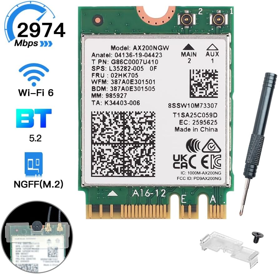WiFi 6 AX200NGW Laptop Upgrade Card 3000Mbps Bluetooth 5.2 M.2 2230