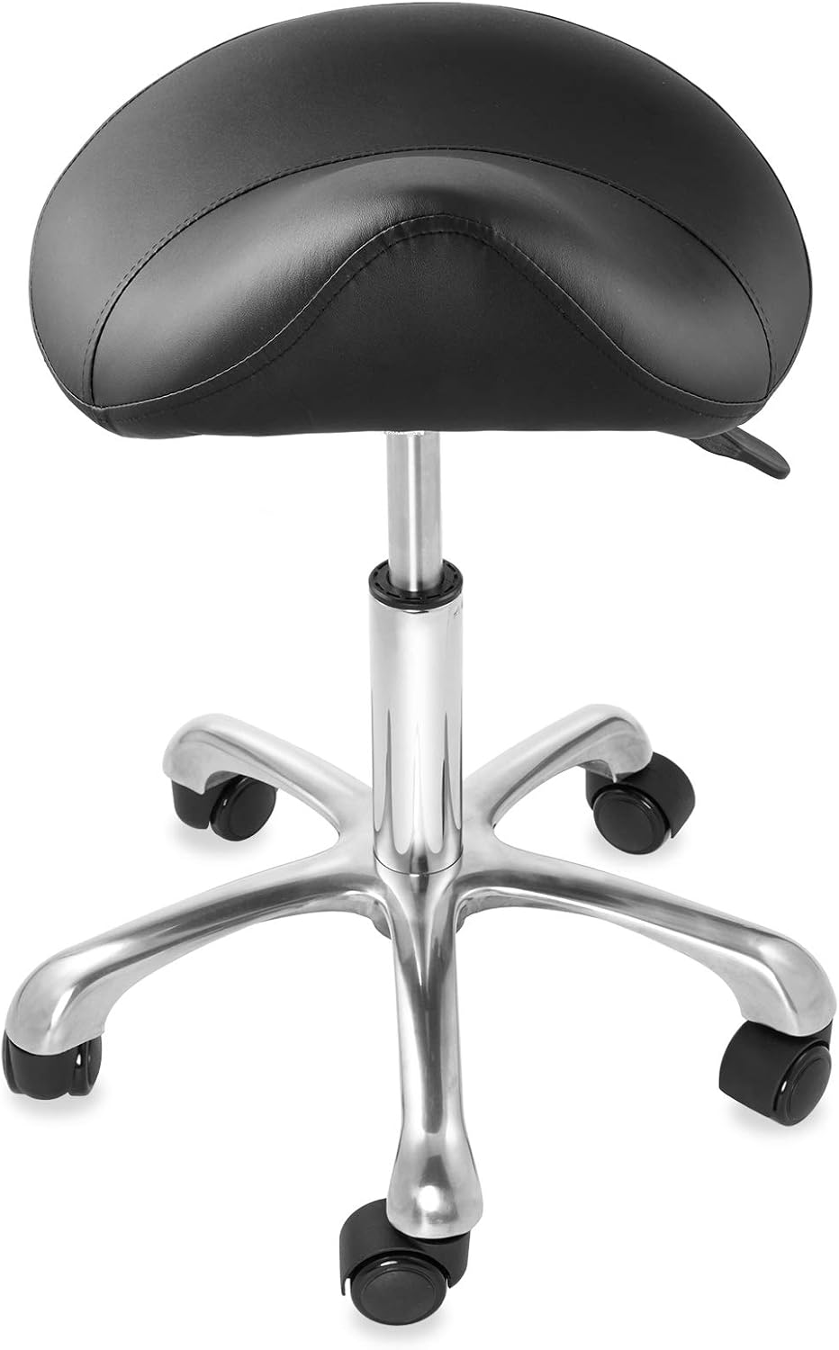 Saloniture Professional Ergonomic Saddle Stool, Black - Adjustable Hydraulic Seat, Rolling Spa Salon, Massage