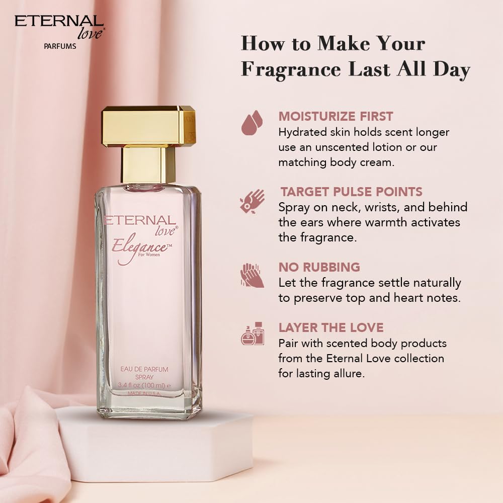 Eternal Love for Women - Long Lasting Eau de Parfum Spray - Premium Floral Fragrance with Peach & Sandalwood - Soft Feminine Scent - 3.4oz