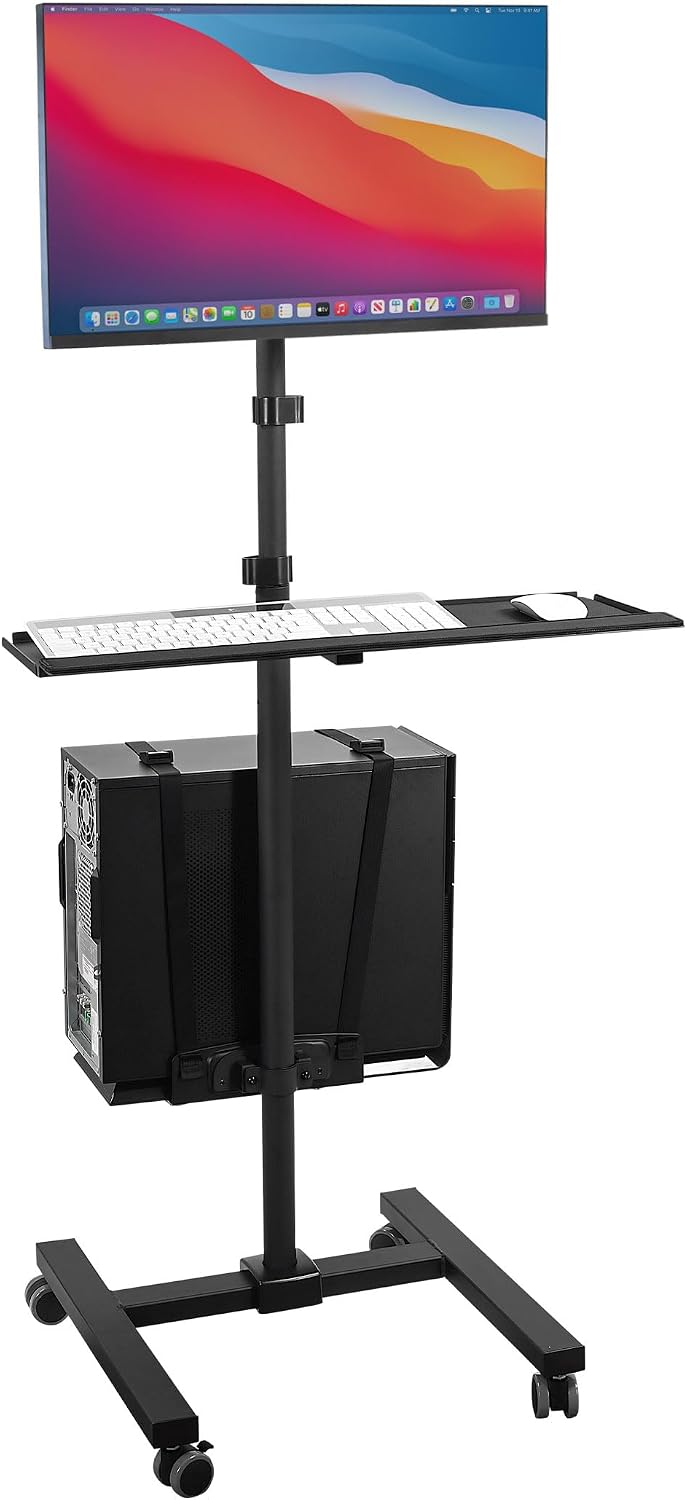 Mount-It! Rolling Computer Cart on Wheels, Mobile Desk Workstation with Monitor Mount for up to 32" Screen, Full Keyboard Tray