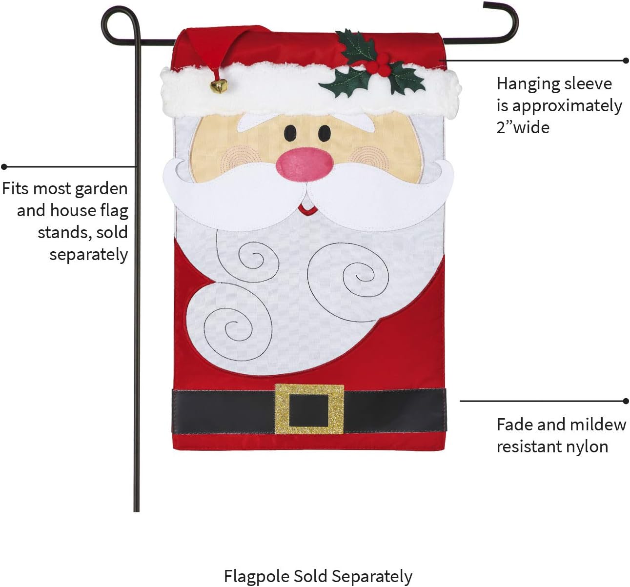 Evergreen Flag Embellished Santa Claus Christmas Applique Garden Flag - 12.5 x 18 Inches Outdoor Decor for Homes and Gardens