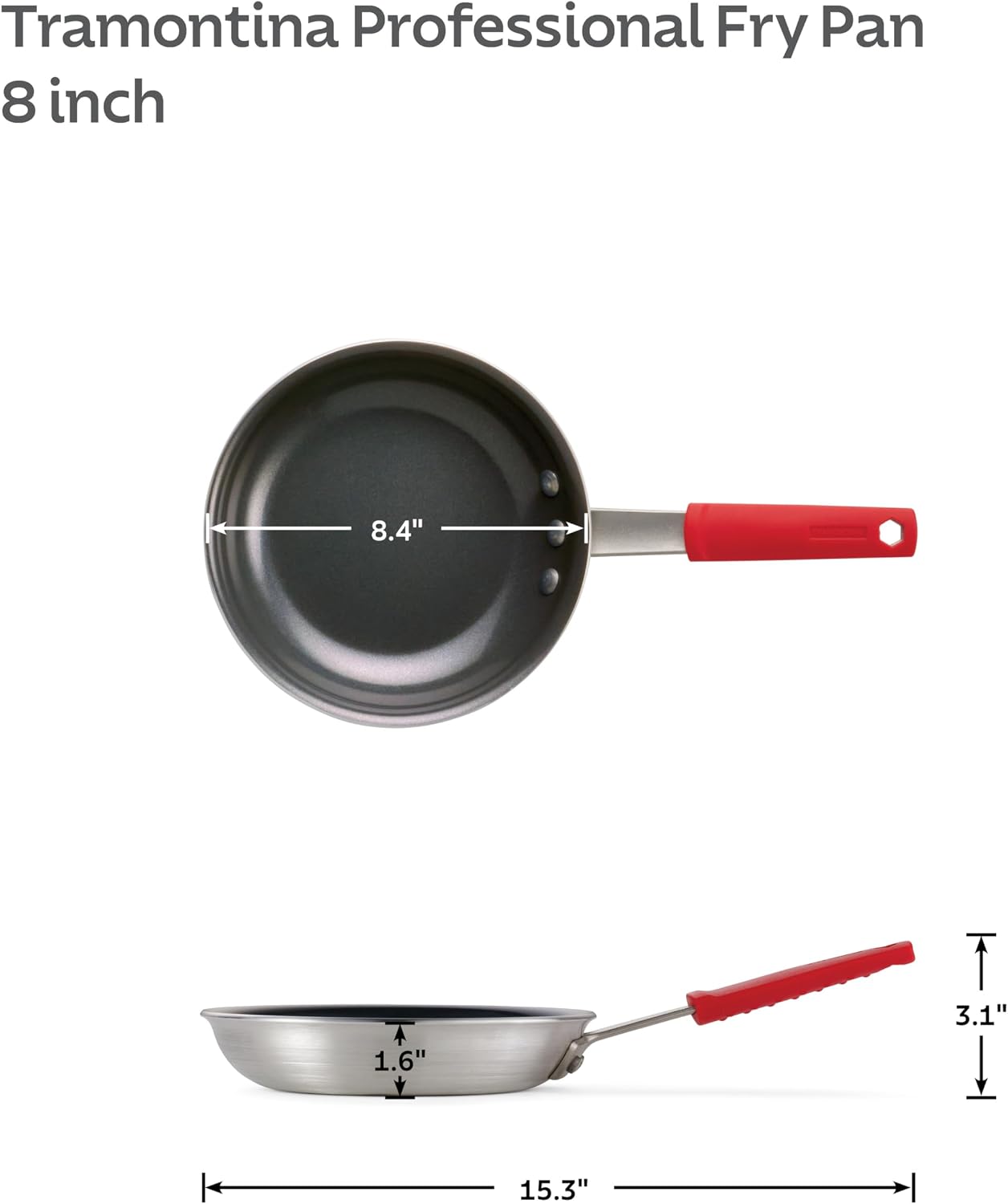 Tramontina Professional 8-Inch Non Stick Small Frying Pan | Heavy-Gauge Aluminum Skillet with Reinforced Nonstick Coating, Red Handle, Dishwasher and Oven Safe, Made in Brazil