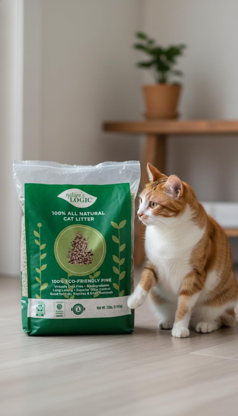 NATURE'S LOGIC Pine Pellet Cat Litter - 100% Natural - Unscented, 12 lb | 100% Natural Pine, Dust-free, Biodegradable, Safe for cats, kittens, reptiles & small pets, Highly absorbent, 12 lb bag