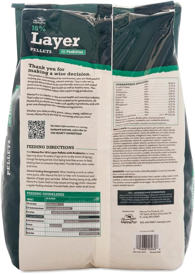 Manna Pro Layer Crumbles Chicken Feed, 16% Protein, Digestive Aid, 8 lb Bag | Complete Feed for Laying Hens, 16% Protein Formula, Added Probiotics, Supports Egg Production & Digestion