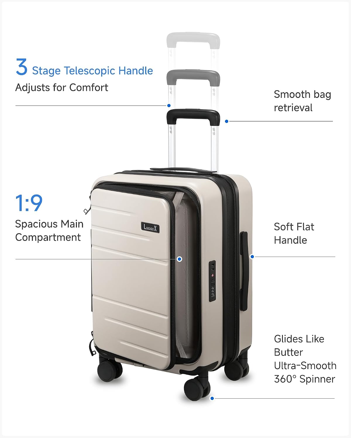 LUGGEX Checked Top Opening Expandable Suitcase, Black, 28" | Checked Luggage, Top Opening Design, 100% PC Hard Shell, Expandable Storage, TSA Approved Lock, 105L-115L Capacity, FX-Core