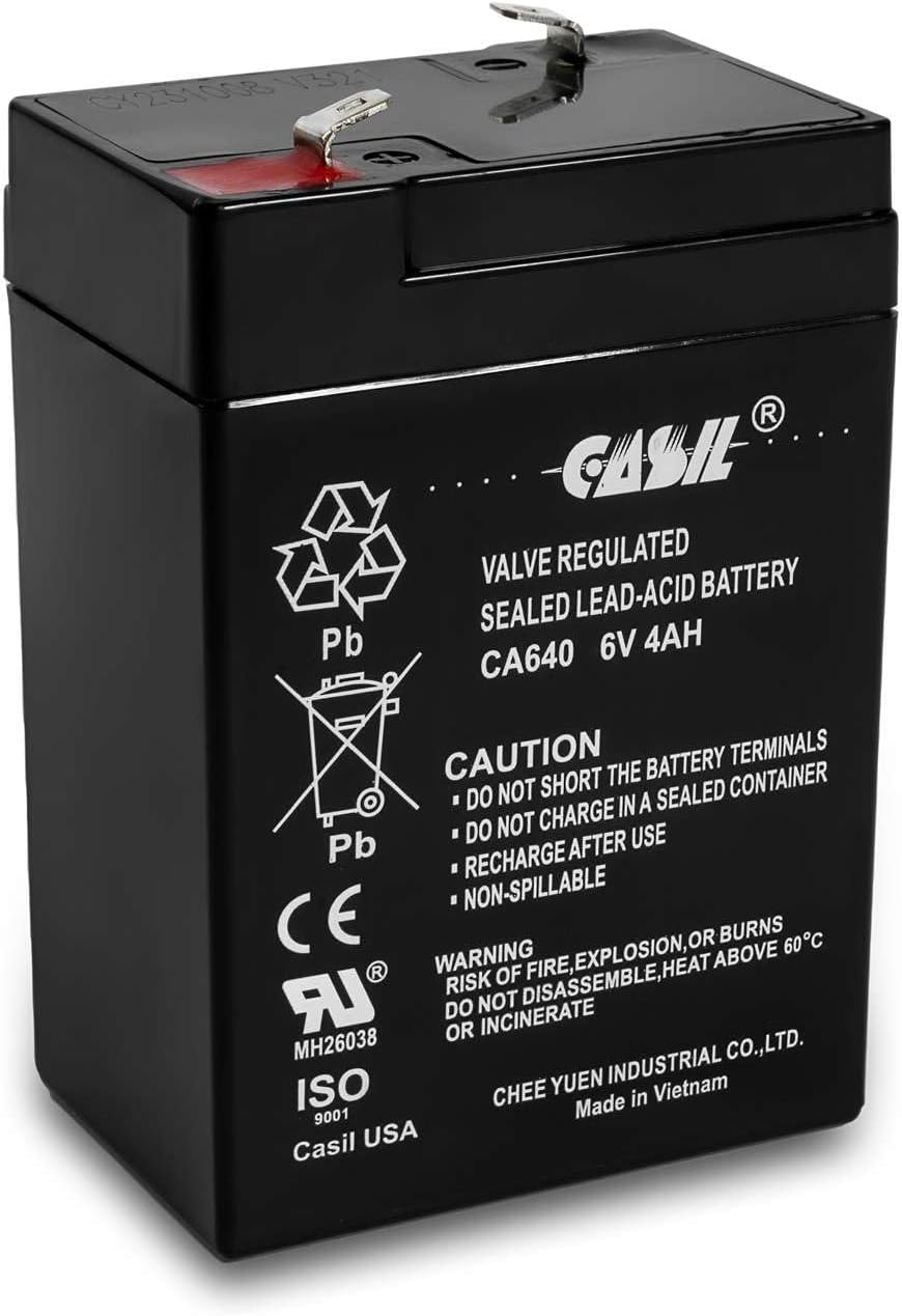 Casil 6V 4Ah SLA Battery – Rechargeable Sealed Lead Acid AGM – F1 Terminal – Replacement for Power Wheels, Deer Feeders, Emergency Lights