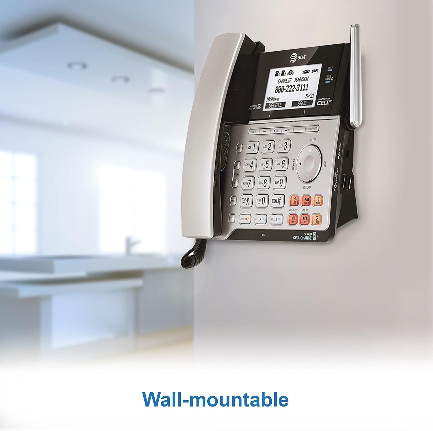 AT&T TL86103 2-Line Corded/Cordless Phone System for Small Business with Answering Machine, Connect-to-Cell Bluetooth, Caller ID, Intercom, Long Range & Expandable to 12 Handsets (Silver/Black)