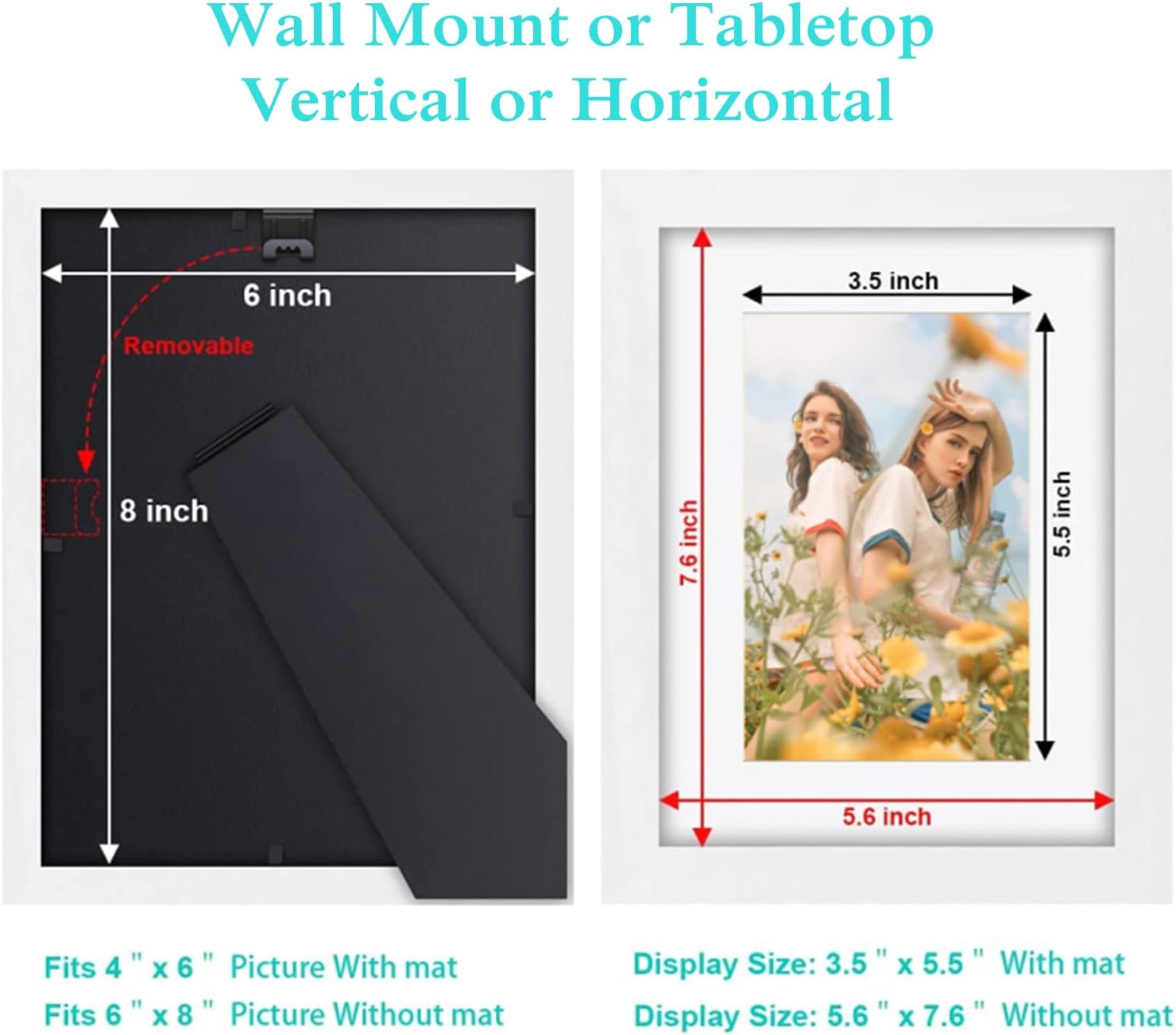 6x8 inch Picture Frame Made of 100% Solid Wood and High Definition PlexiGlass Display Pictures for Table Top Display and Wall Mounting Photo Frame