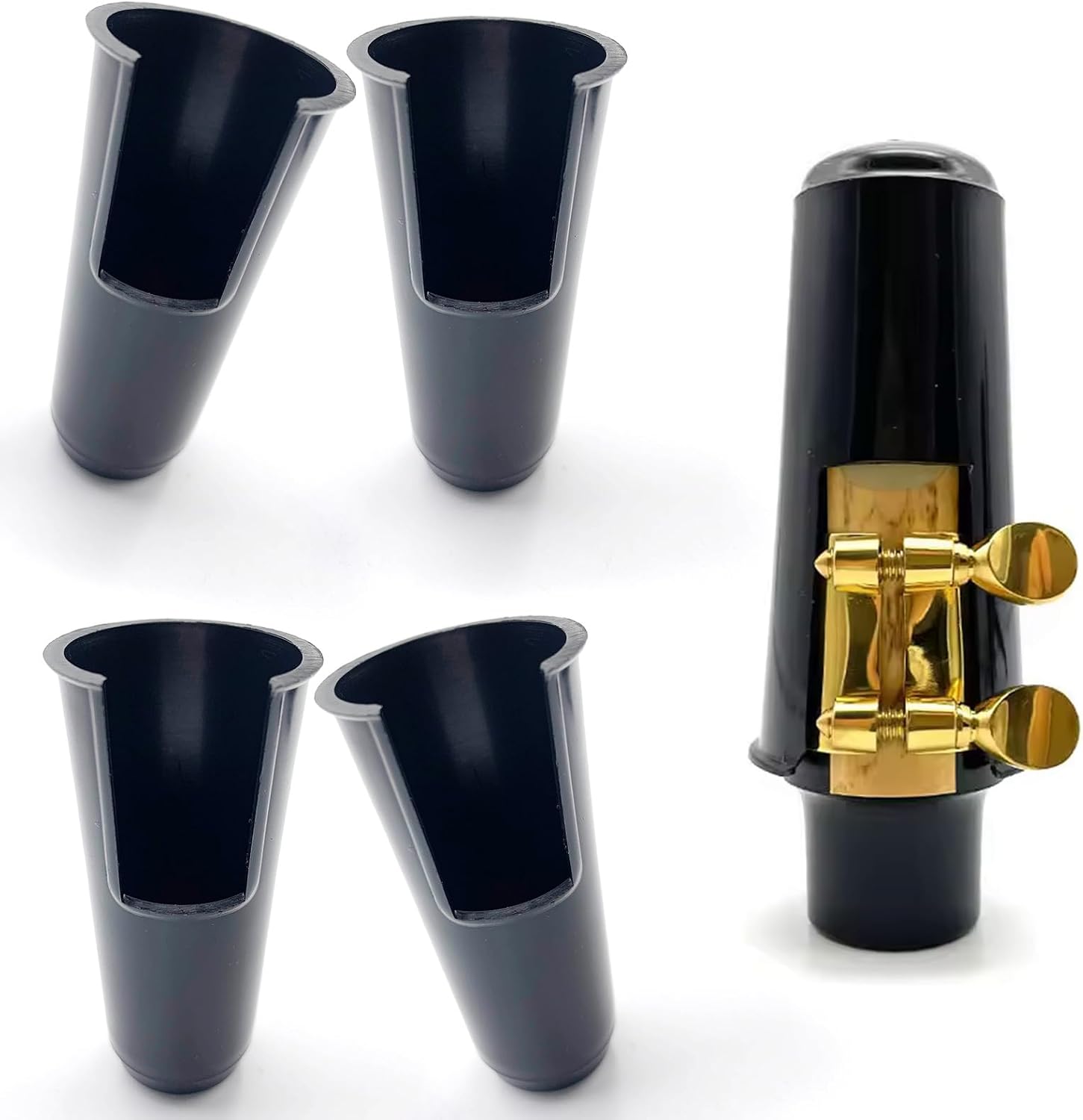 4-Pack Alto Saxophone Clarinet Mouthpiece Cap – Plastic Protective Cover with Ligature Attachment for Reed and Mouthpiece Protection