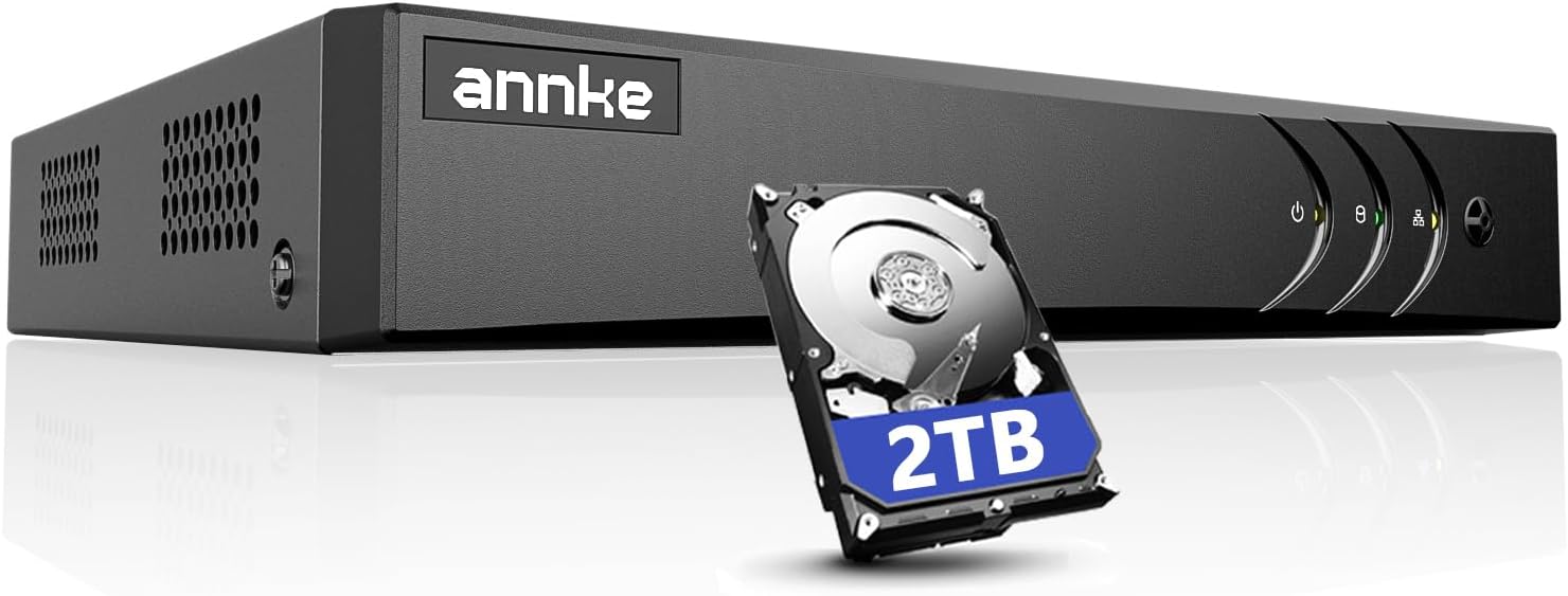 ANNKE 3K Lite 8 Channel DVR for Security Camera, 2TB Hard Drive Disk, Black | H.265+ 5-in-1 Digital Video Recorder, AI Human/Vehicle Detection