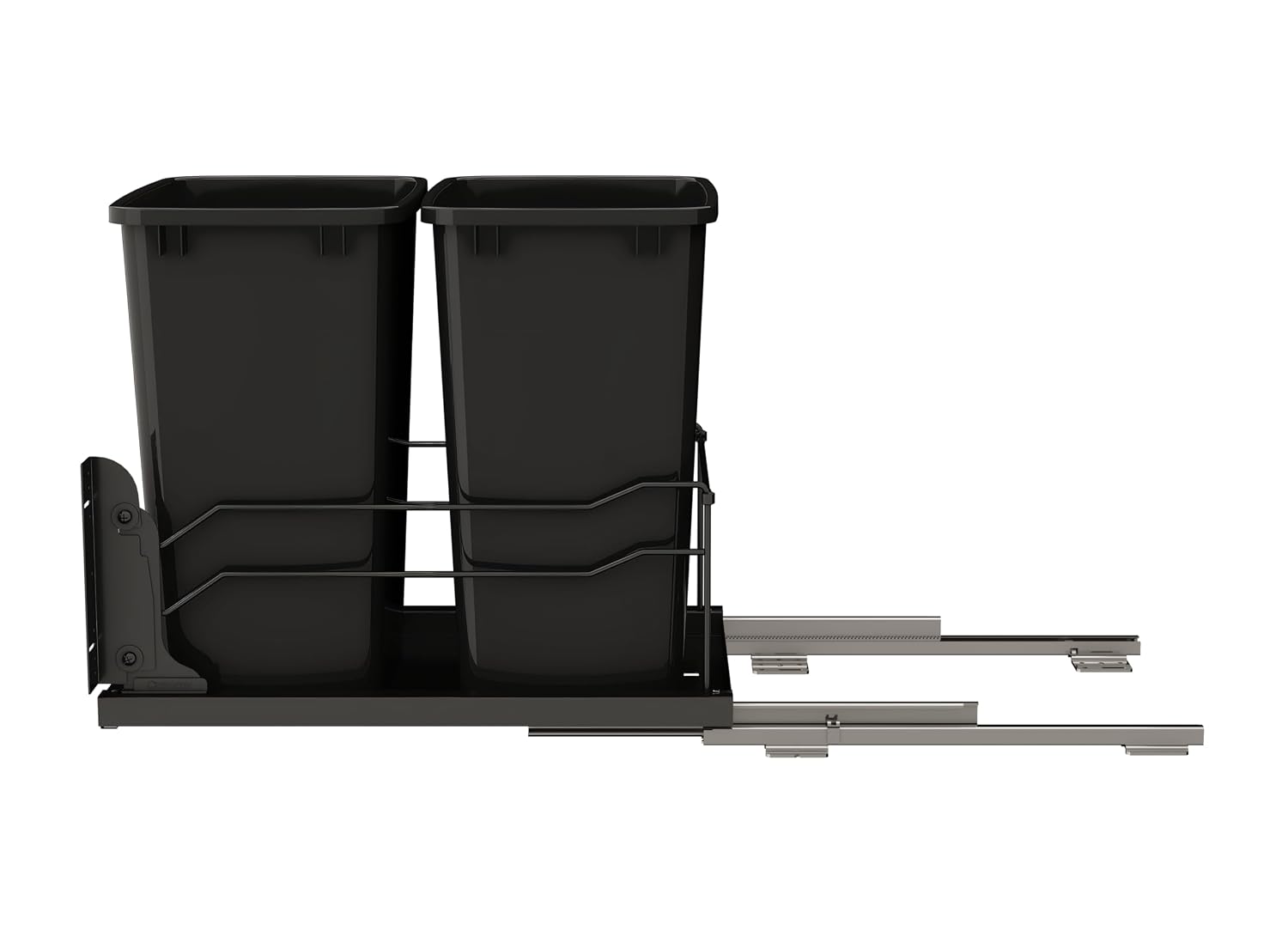 Rev-A-Shelf Double Pullout Trash Can w/Soft-Close Slides, 14.5" Min Opening | Large Capacity Garbage/ Recycling Waste Bins for Under Kitchen Cabinets, Heavy Gauge Wire Construction, 53WC-1835SCDM-217