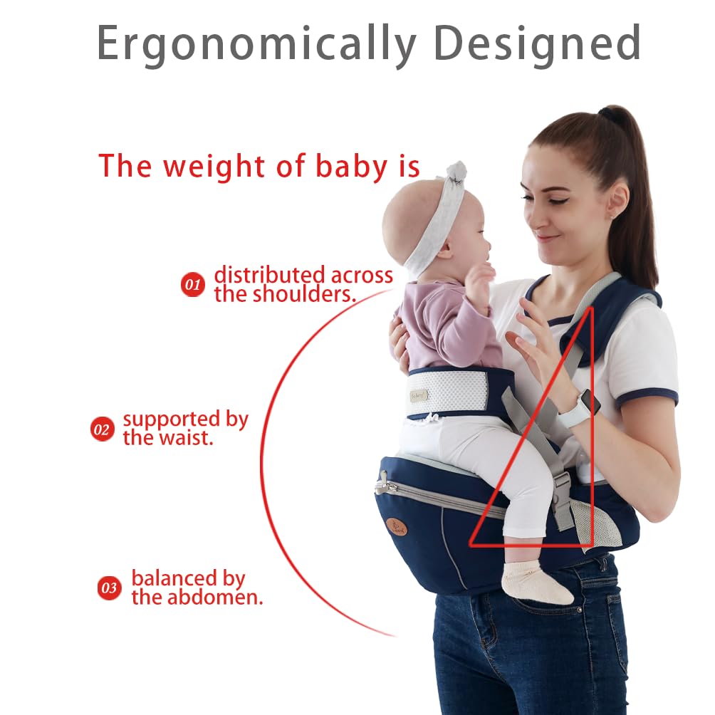 Baby Hip Seat Carrier Baby Waist Stool for Child Infant Toddler with Adjustable Strap Buckle Pocket Soft Inner Huge Storage (Dark Grey)