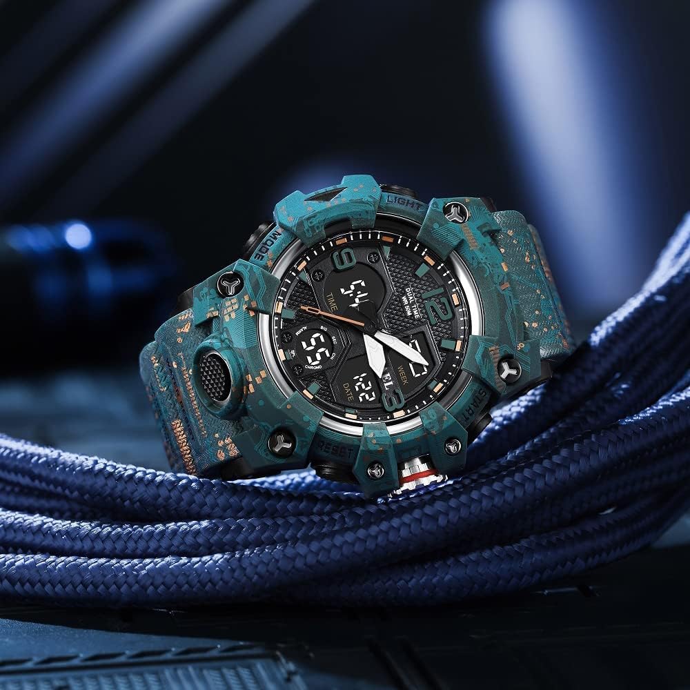 Gosasa Men's Large Face Outdoor Sports Watches Military S-Shock Watch Waterproof, Backlight, Alarm, Stopwatch Features - Rugged Wristwatch for Training, Hiking, and Adventure