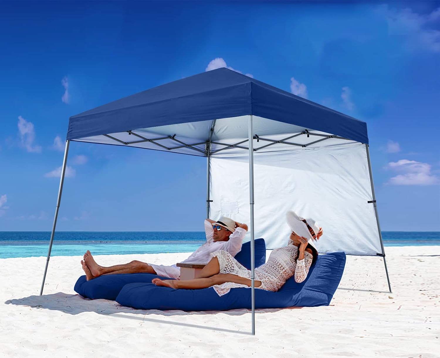 ABCCANOPY Outdoor Pop Up Canopy 10x10 Beach Camping Canopy with 1 Sun Wall, Bonus Backpack Bag, Stakes and Ropes, Sky Blue | Backpack Carry Bag, Stakes & Guy Ropes Included, Easy Setup; For Beach, Camping, Backyard