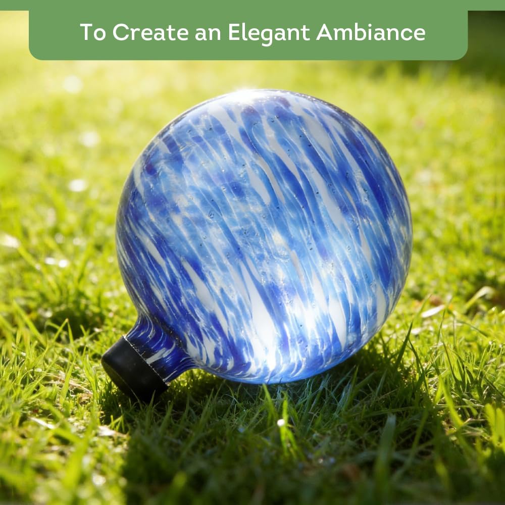 Lily's Home Glass Gazing Ball, A Colorful Addition to Any Garden or Home, Ideal As a Housewarming Gift. 10 Inch (Calming Water)