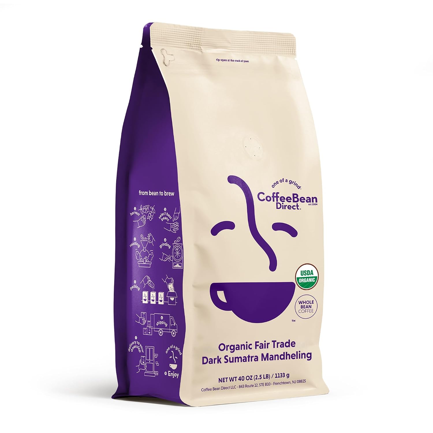 Coffee Bean Direct French Roast Papua New Guinea, Whole Bean, 5lb Bag | Dark Roast, Single Origin Arabica Coffee Beans