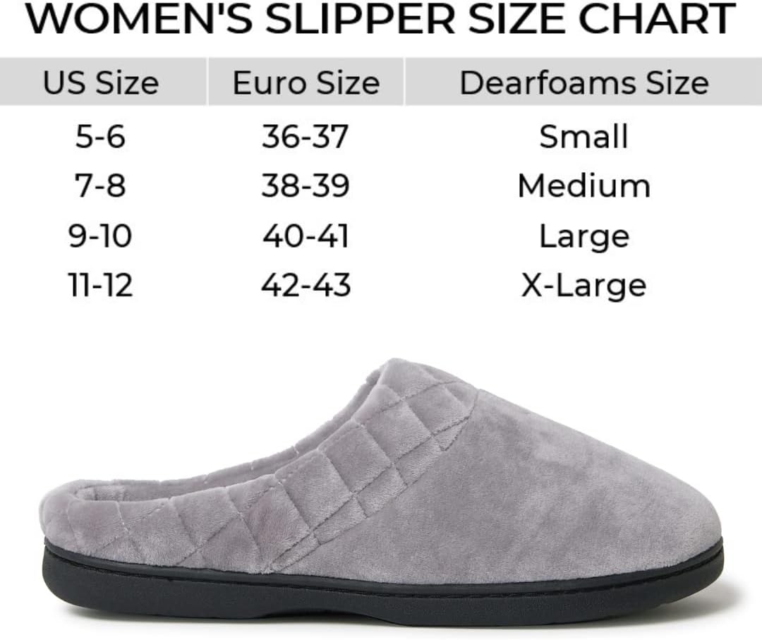 Dearfoams Women's Lightweight Memory Foam Indoor House Slipper Darcy Velour Clog with Wide Widths