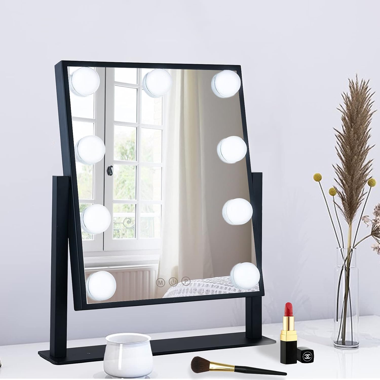 BWLLNI Lighted Makeup Mirror, White Vanity Mirror with Lights,9 LED Bulbs
