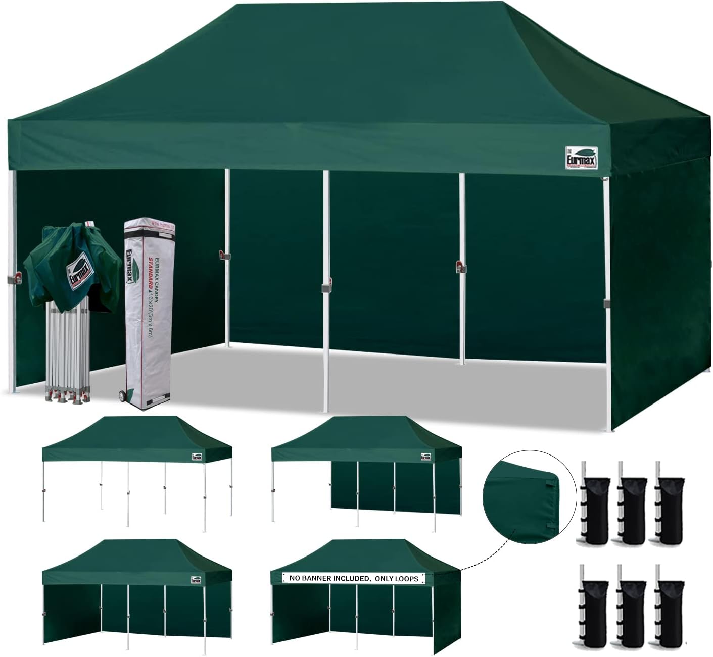 Eurmax USA 10x10 Pop Up Canopy Tent,Commercial Tent with Patented No-Tip Rolling Bag,4 Zippered Removable Walls,UV & Water Resistant Canopy Top,Heavy Duty Outdoor Gazebo,Instant Shelter(White)