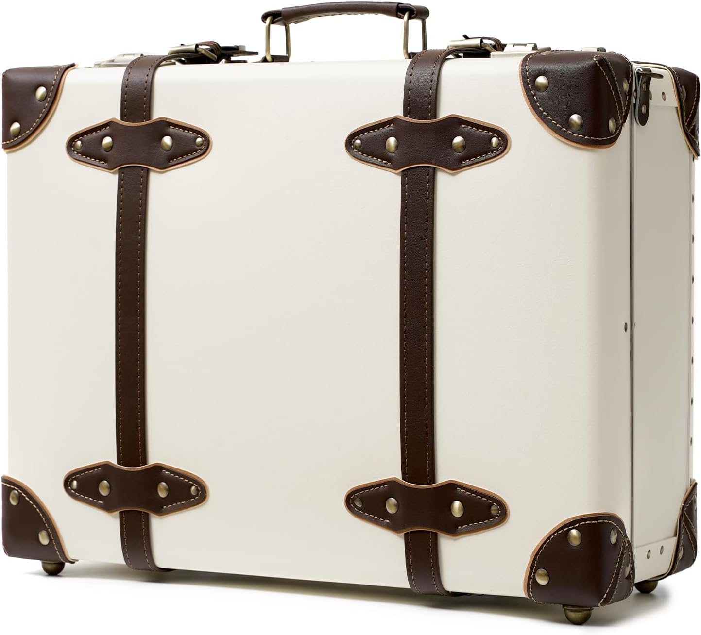 urecity Vintage and Cute Carry-on Overnight Case Non-wheeled Mini Leather Trunk Suitcase with Shoulder Strap