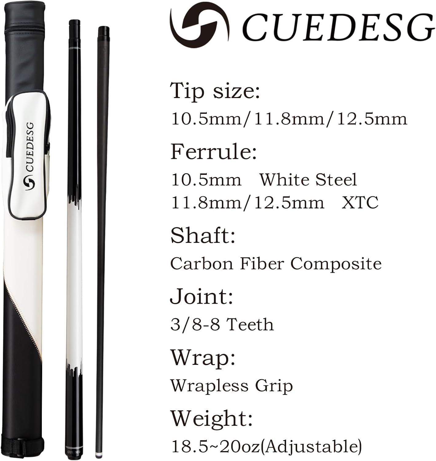 Carbon Fiber Pool Cue Stick 10.5mm/11.8mm/12.5mm,Low Deflection Pool Stick,Professional Cue Stick with Case